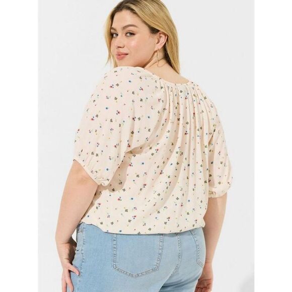 Torrid Crinkle Gauze Blouse Short Sleeve Top size 3 US 3X 22 24 Ditsy Scatter Fl - Picture 2 of 9